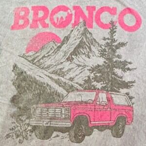 Ford Bronco Mens S T-Shirt Gray Pink Acid Wash Westerncore Cowgirl Streetwear